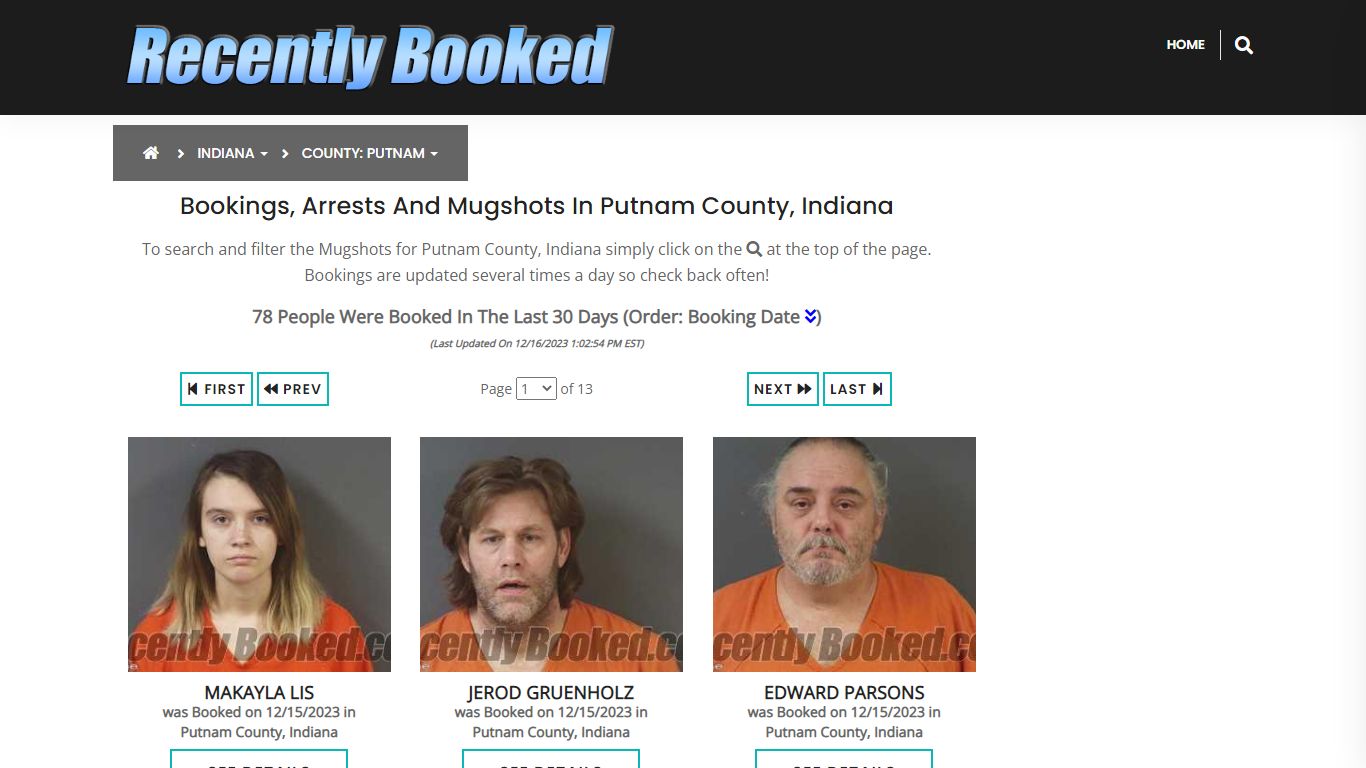 Recent bookings, Arrests, Mugshots in Putnam County, Indiana